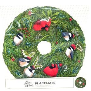 NEW 12 16" Hester And Cook Paper Placemats Christmas Birds Holiday Table Runner